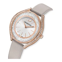Reloj Crystalline Aura, correa de piel, gris, PVD tono oro rosa