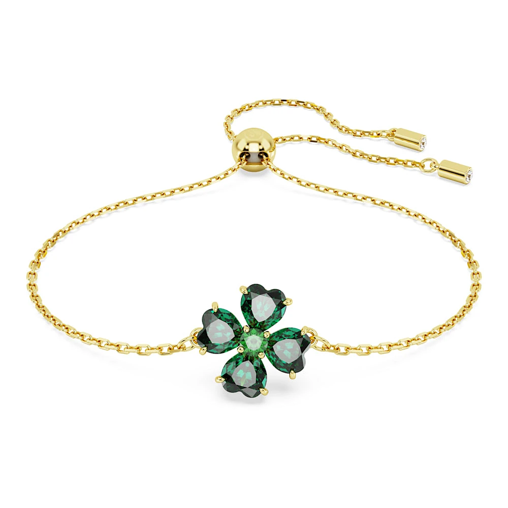 Pulsera Idyllia, Tallas mixtas, Trébol, Verde, Baño tono oro