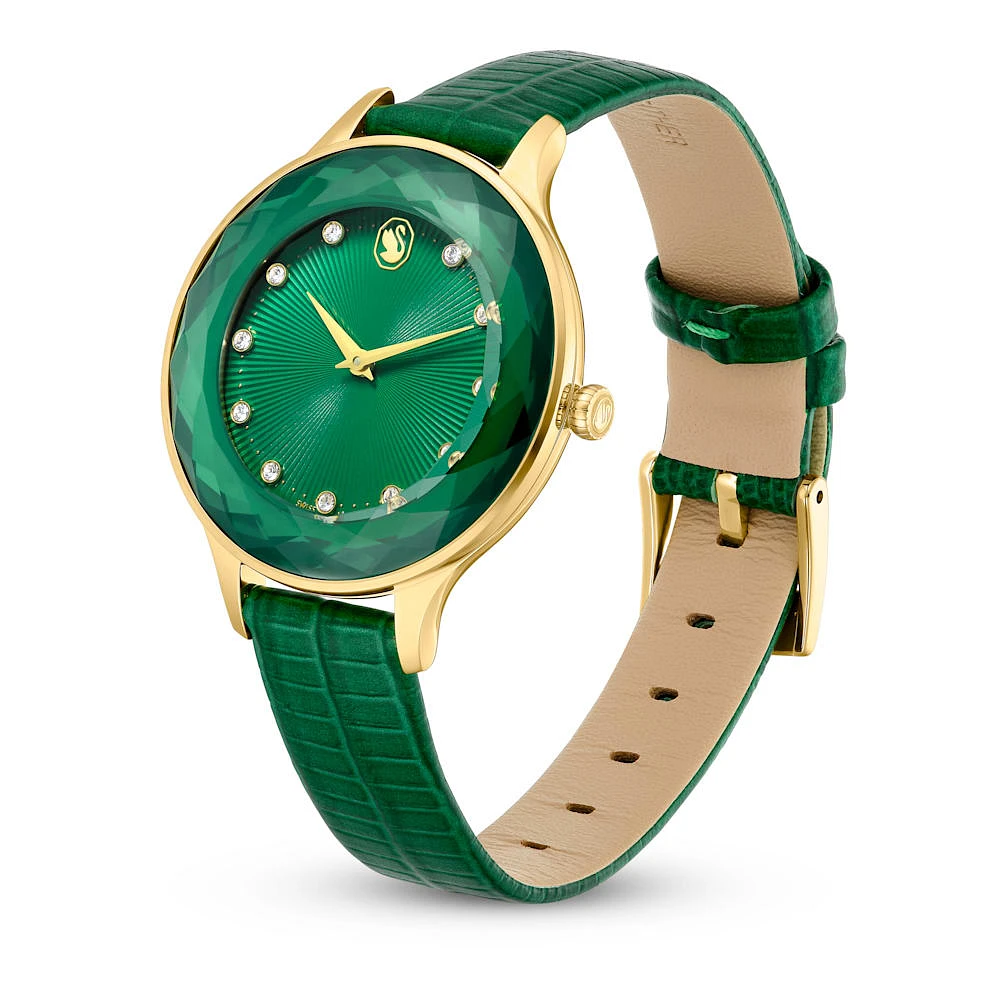 Reloj Octea Nova, Fabricado en Suiza, Correa de piel, Verde, Acabado tono oro