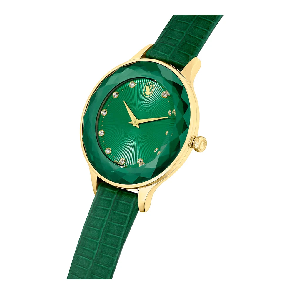 Reloj Octea Nova, Fabricado en Suiza, Correa de piel, Verde, Acabado tono oro