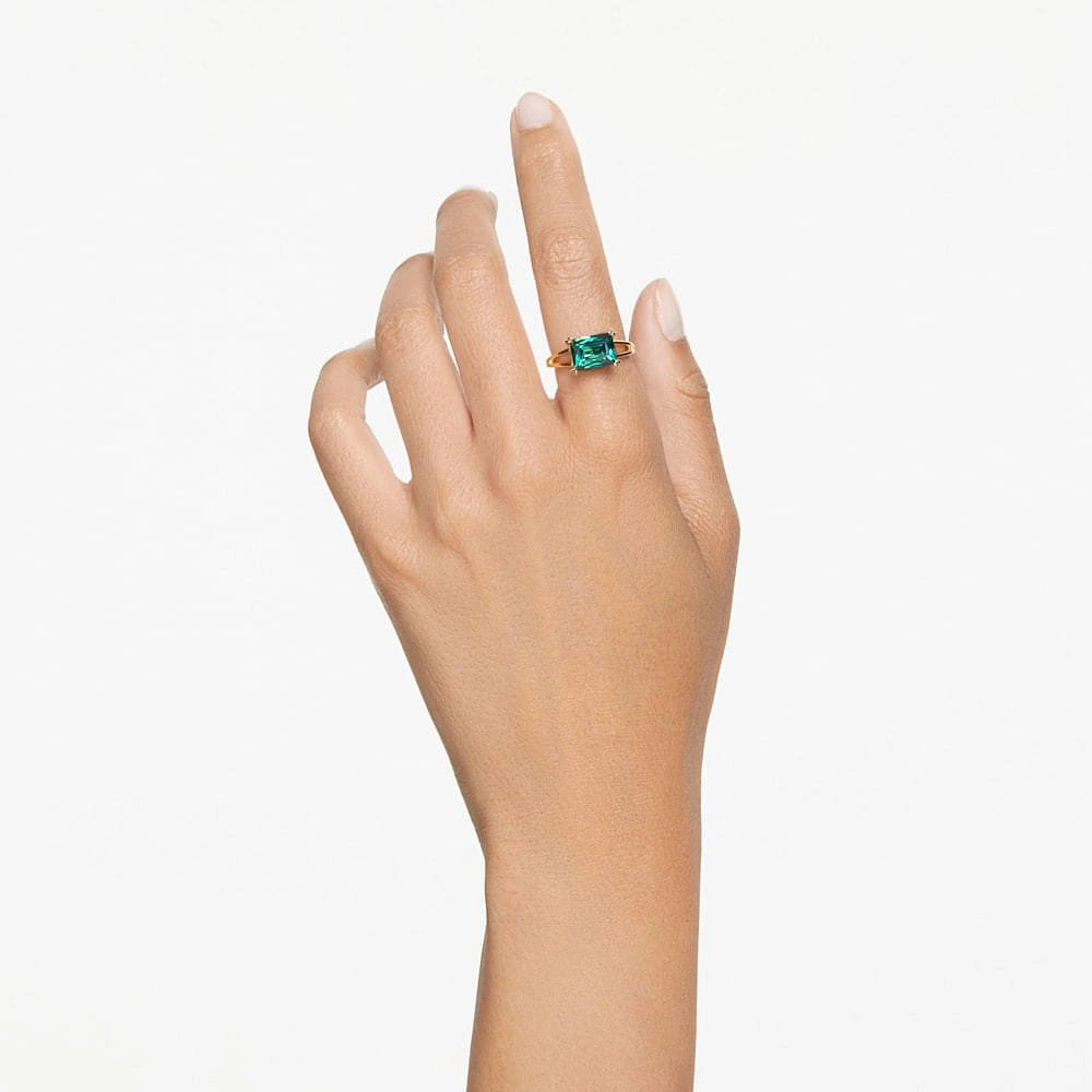 Anillo de cóctel Matrix, Talla rectangular, Verde, Baño tono oro