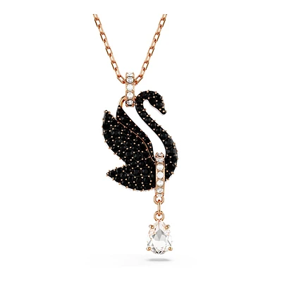 Colgante Swarovski Iconic Swan, Cisne, Negro, Baño tono oro rosa