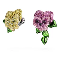 Pendientes de botón Alice in Wonderland, Diseño asimétrico, Flor, Multicolores, Recubrimiento en rodio