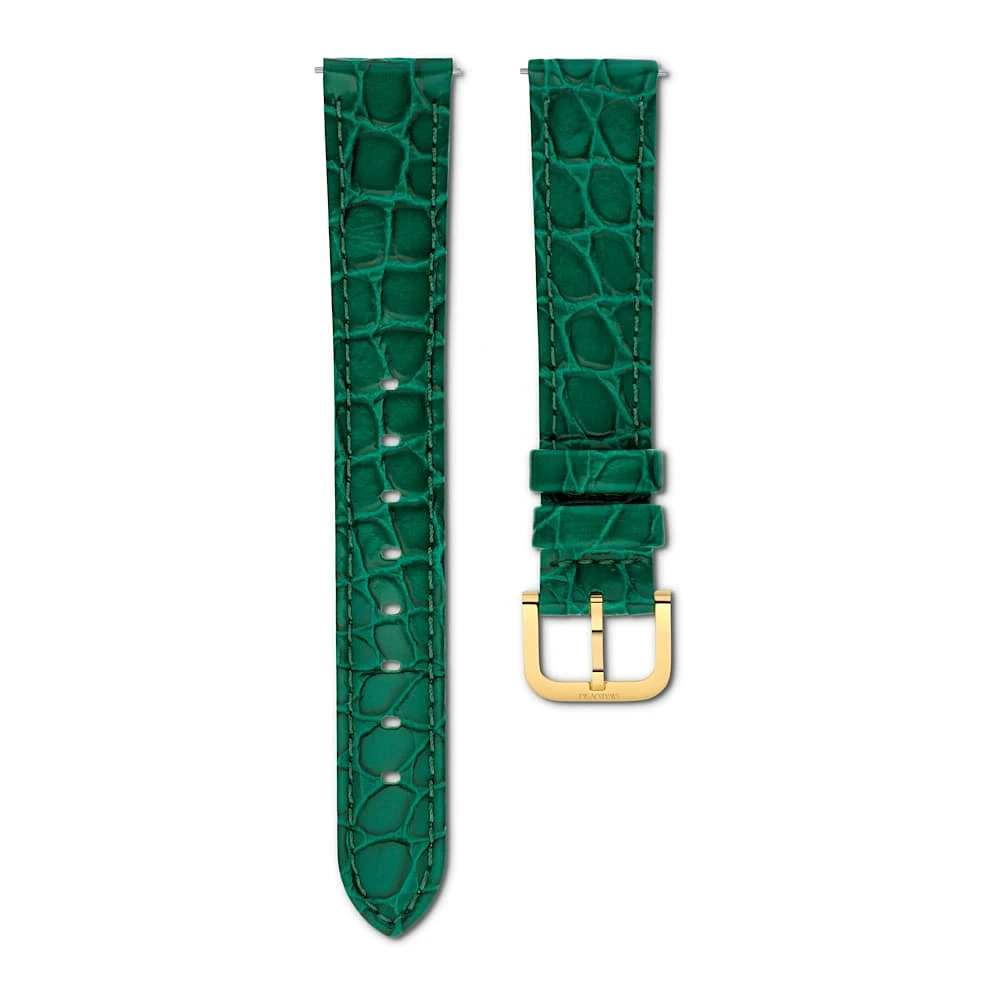 Correa de reloj, 16 mm (0,63") de ancho, Piel con costura, Verde, Acabado tono oro