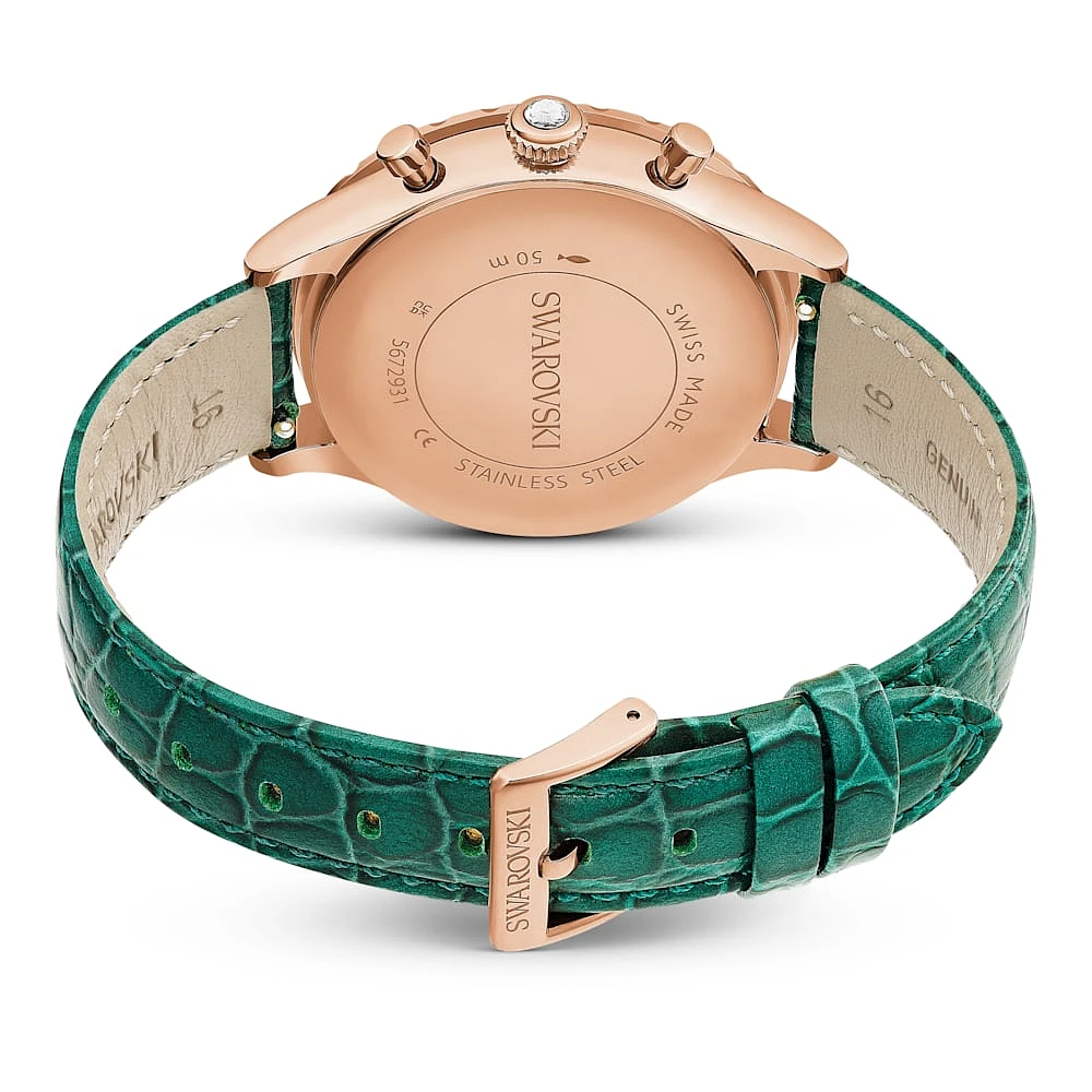 Reloj Octea Chrono, Fabricado en Suiza, Correa de piel, Verde, Acabado tono oro rosa