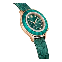 Reloj Octea Chrono, Fabricado en Suiza, Correa de piel, Verde, Acabado tono oro rosa