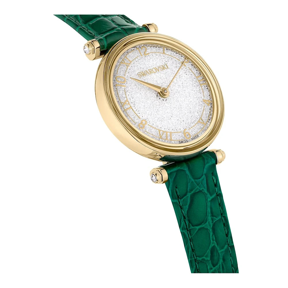 Reloj Crystalline Wonder, Fabricado en Suiza, Correa de piel, Verde, Acabado tono oro