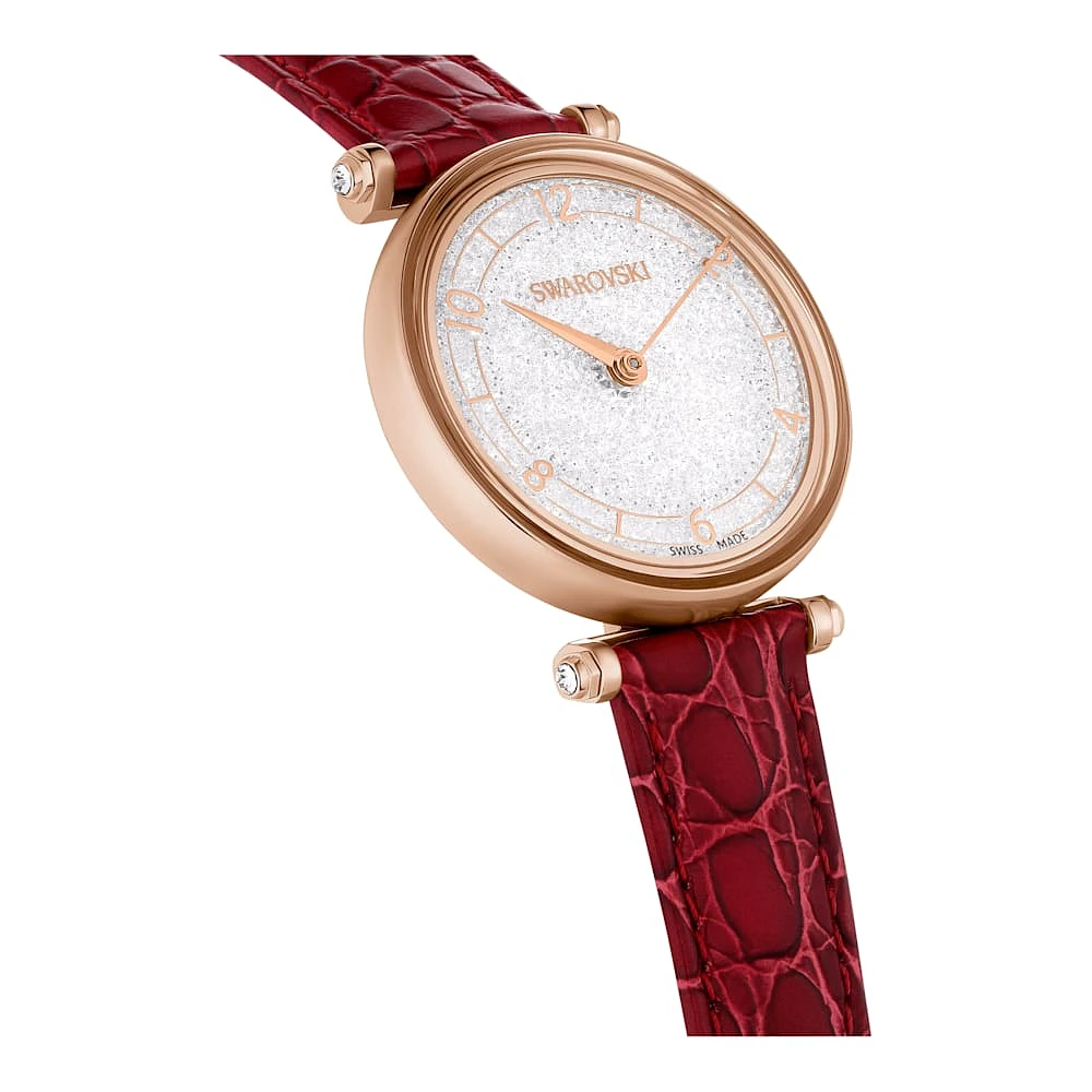 Reloj Crystalline Wonder, Fabricado en Suiza, Correa de piel, Rojo, Acabado tono oro rosa