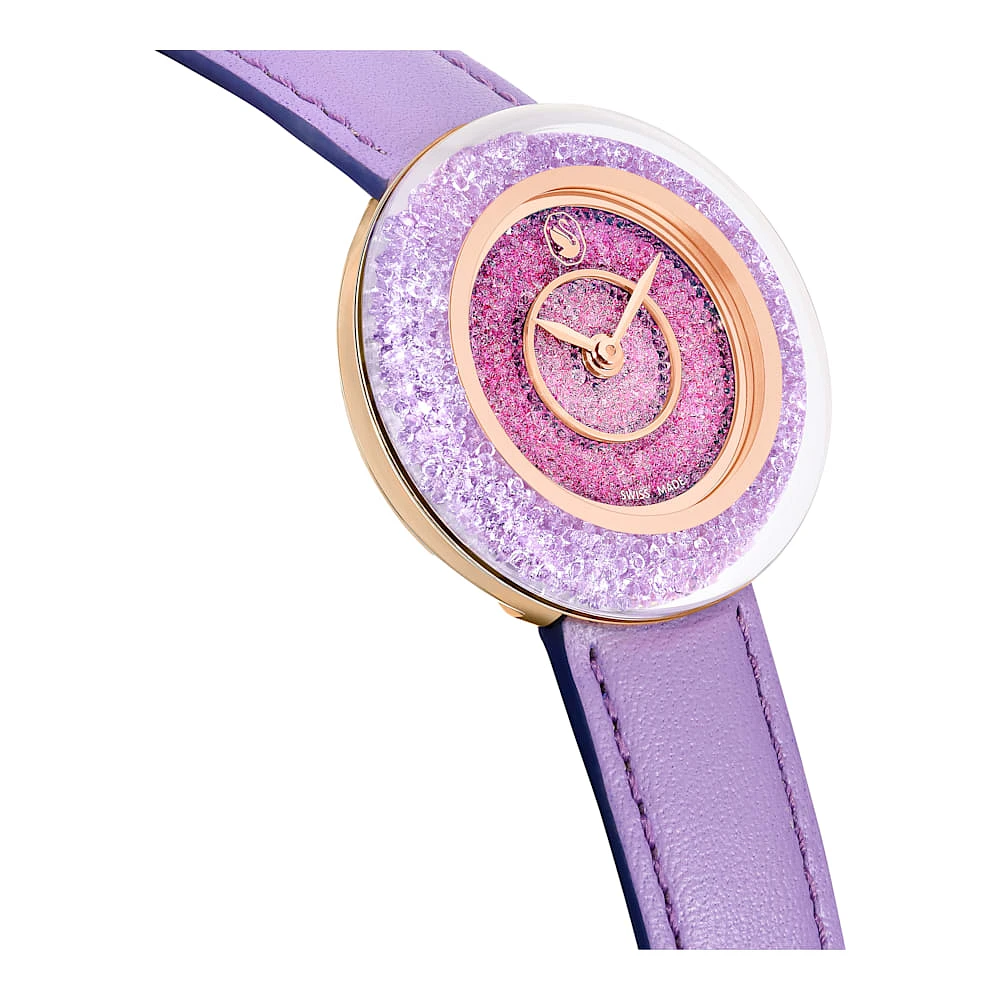 Reloj Crystalline Lustre, Fabricado en Suiza, Correa de piel, Morado, Acabado tono oro rosa