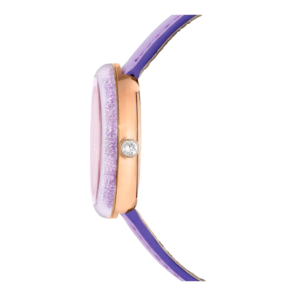 Reloj Crystalline Lustre, Fabricado en Suiza, Correa de piel, Morado, Acabado tono oro rosa