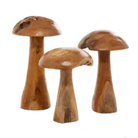 Olivia & May 3pc Teak Wood Mushroom Handmade Live Edge Sculpture: Contemporary Art Pieces