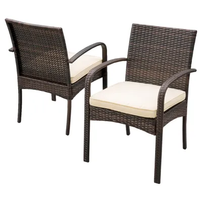 Cordoba 2pk Wicker Patio Dining Chair with Cushion - Brown - Christopher Knight Home