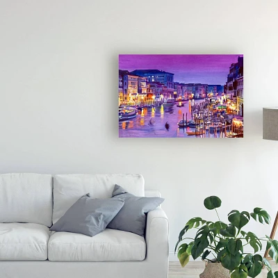 22 x 32 Romantic Venice Night by David Lloyd Glover - Trademark Fine Art: Italy Cityscape, Unframed Canvas