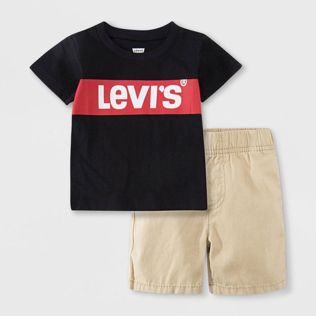 Levi Baby Boy 2pc Box Tab Short Sleeve Top & Bottom Set - Black 9M