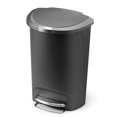 simplehuman 13 Gallon Semi Round Kitchen Step Trash Can Plastic with Soft-Close Locking Lid