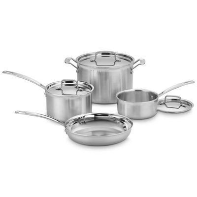 Cuisinart MultiClad Pro 7pc Stainless Steel Tri-Ply Cookware Set - MCP-7NP1: Even-Heating, Stay-Cool Handles, Dishwasher-Safe