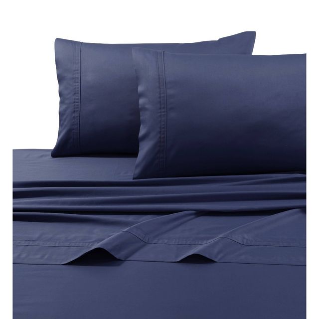 California King 500 Thread Count Oversized Sateen Flat Sheet Midnight Blue - Tribeca Living