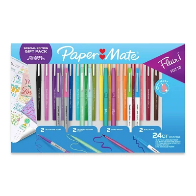 Paper Mate Flair 24pk Felt Tip Pens 4 Tips Styles Multicolored Gift Pack