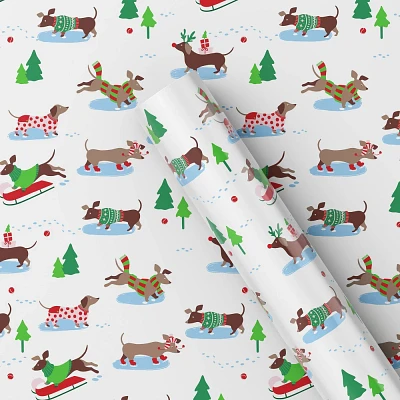 50 sq ft Dachshund Christmas Gift Wrap White - Wondershop