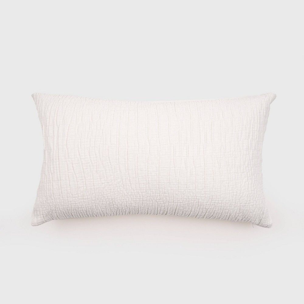 14x24 Oversized Chenille Textured Washed Woven Lumbar Throw Pillow White  - Evergrace : Target