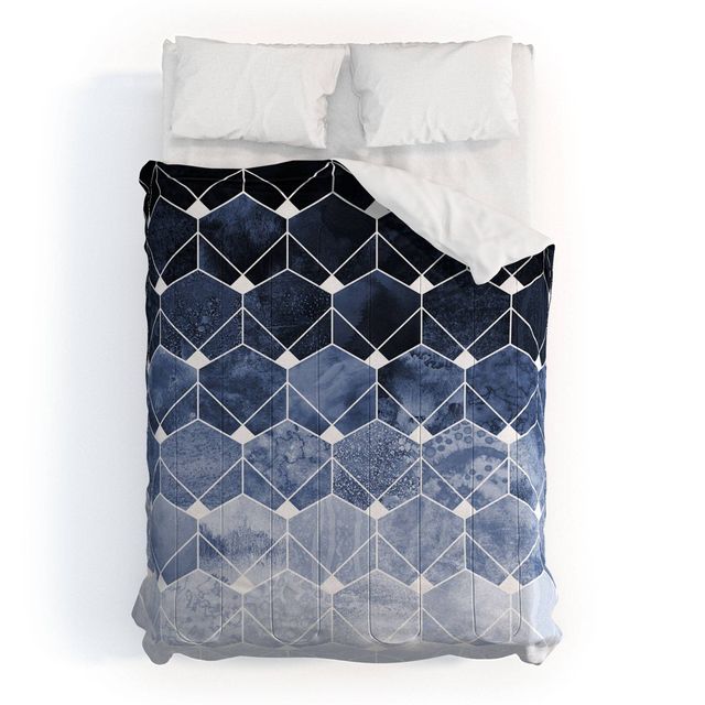 Full/Queen Elisabeth Fredriksson Hexagons & Diamonds 100% Cotton Comforter Set Blue - Deny Designs: Geometric Pattern, Machine Washable