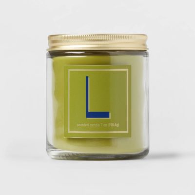 7oz Scented Monogram Letter L Candle with Gold Matte Lid Lime Green - Opalhouse