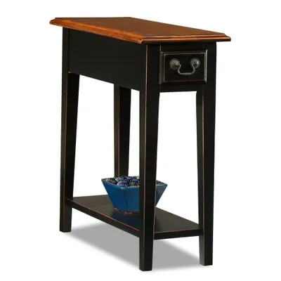 Favorite Finds Side Table Slate Finish - Leick Home: Oak Top, Black Base, Storage Drawer & Shelf