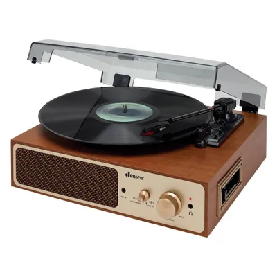 JENSEN 3-Speed Stereo Turntable with Stereo Speakers and Dual Bluetooth Transmit/Receive - Brown