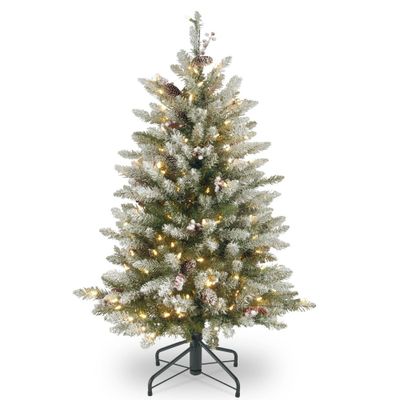 National Tree Company  Pre-Lit Dunhill Fir Artificial Christmas Tree with Snow, Red Berries and Pine Cones Clear Lights