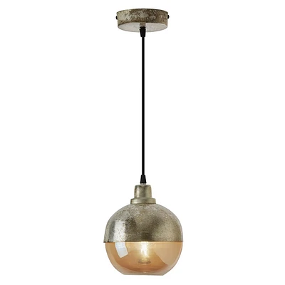 River of Goods 6.8 Juliana Amber Globe Shaped Pendant Lamp Antique Silver: UL Listed, Adjustable Height