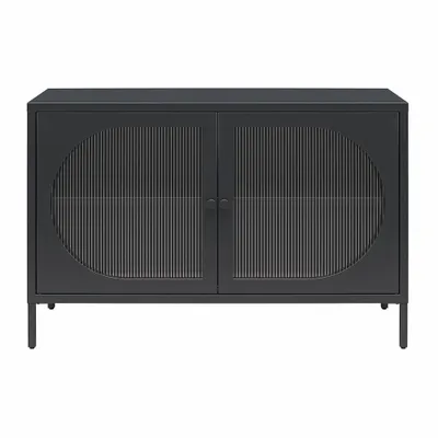 Luna Wide 2 Door Accent Cabinet with Fluted Glass - Mr. Kate: Transitional Bohemian