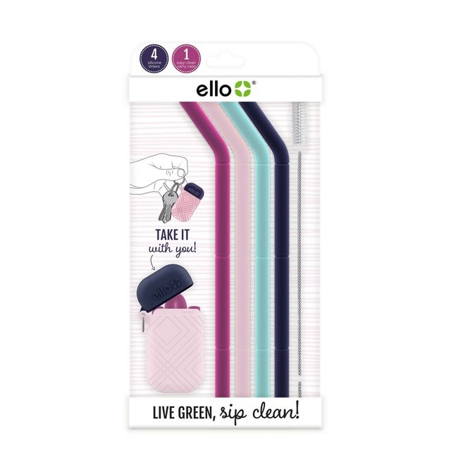 Ello 4pk Compact Fold and Store Silicone Straw Set