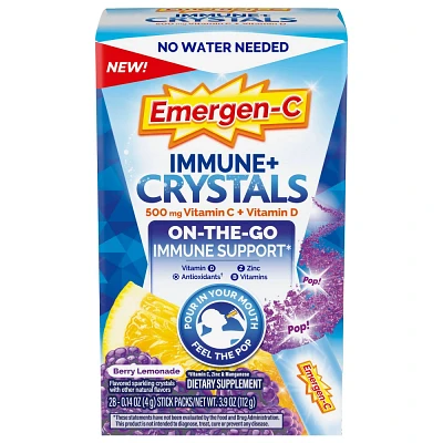 Emergen-C Immune + Crystals On-the-Go Immune Support Supplement Stick Packs - Berry Lemonade - 28ct