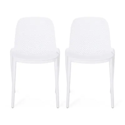 Ivy 2pk Resin Modern Stacking Dining Chairs - White - Christopher Knight Home: Weather-Resistant, No Assembly Required