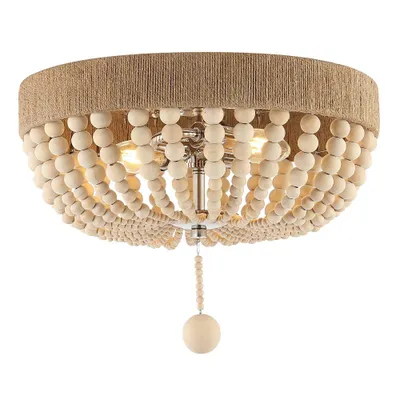 14 LED 2-Light Justina Wood Bead Iron Pendant Taupe/Chrome - JONATHAN Y