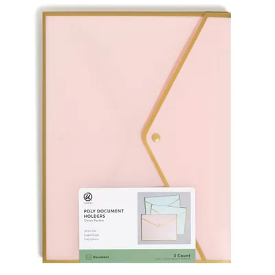 U Brands 3ct Poly Document Holders with Snap Cover Pastels