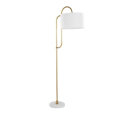 LumiSource Leslie 63 Glam/Art Deco Metal Floor Lamp White Marble and Gold Metal with White Linen Shade