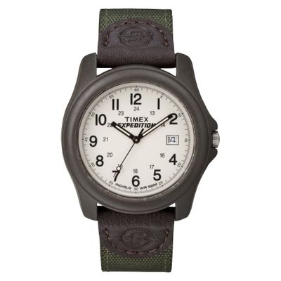 Mens Timex Expedition Camper Watch with Nylon/Leather Strap and Resin Case - Green T49101JT