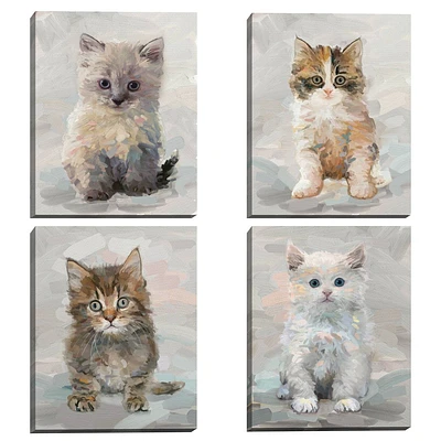 Set of 4 Pretty Kitty Unframed Wall Canvases - Masterpiece Art Gallery: MDF, Modern Style, Animal Paintings