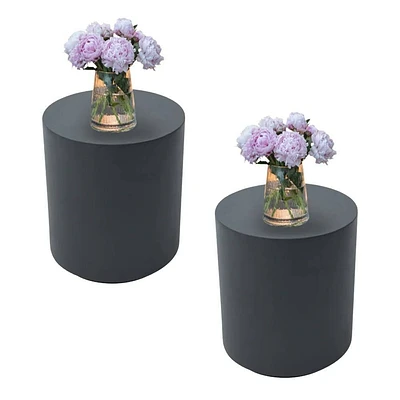 Envelor Elementi 2pc Outdoor Round Concrete Side Table Set : Weather-Resistant, No Assembly Required