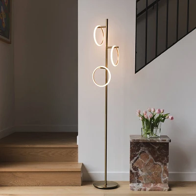 Brightech Saturn Modern Dimmable Integrated LED Floor Lamp Antique Brass