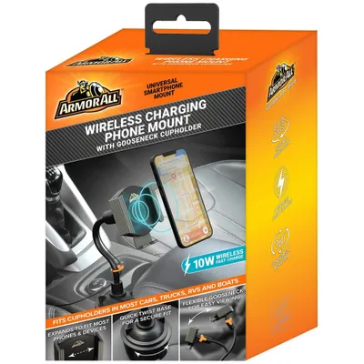 Armor All Wireless Charging Phone Mount with Gooseneck Cup Holder