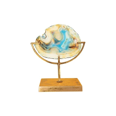 Storied Home Agate on Stand Blue 4 Includes 1 Stand Only: Luxury Glam Metal Sculpture, Indoor Decorative Object