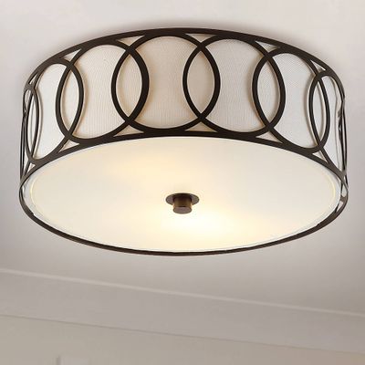 12.25 Metal Aria Flush Mount: LED, Linen Shade, Oil Rubbed Bronze - JONATHAN Y