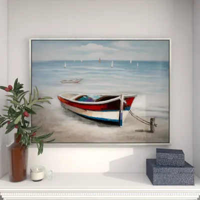 Canvas Sail Boat Framed Wall Art with Silver Frame - Olivia & May: Serene Nautical Decor, Coastal Artwork