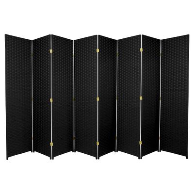 8 Panel Tall Woven Fiber Room Divider Black