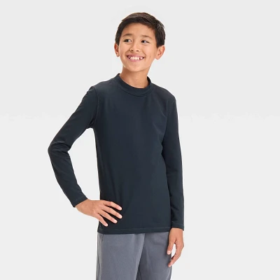 Boys Long Sleeve Fitted Performance Mock Neck T-Shirt