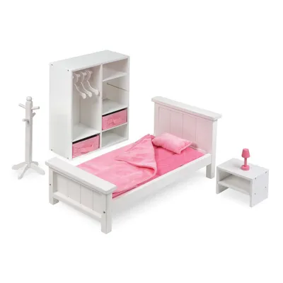 Bedroom Furniture Set for 18 Dolls - White/Pink