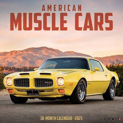 Willow Creek Press American Muscle Cars 2025 Wall Calendar: Monthly 12x12 Paper, All Ages, Blue, Sewn Binding