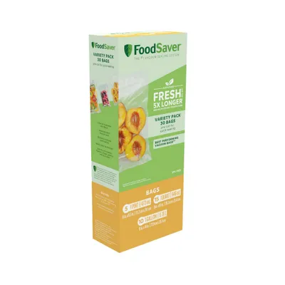 FoodSaver Vacuum Sealer Bags 30 ct Variety Pack: Plastic, Green, 6 Width, Vacuum Seal Storage for Food